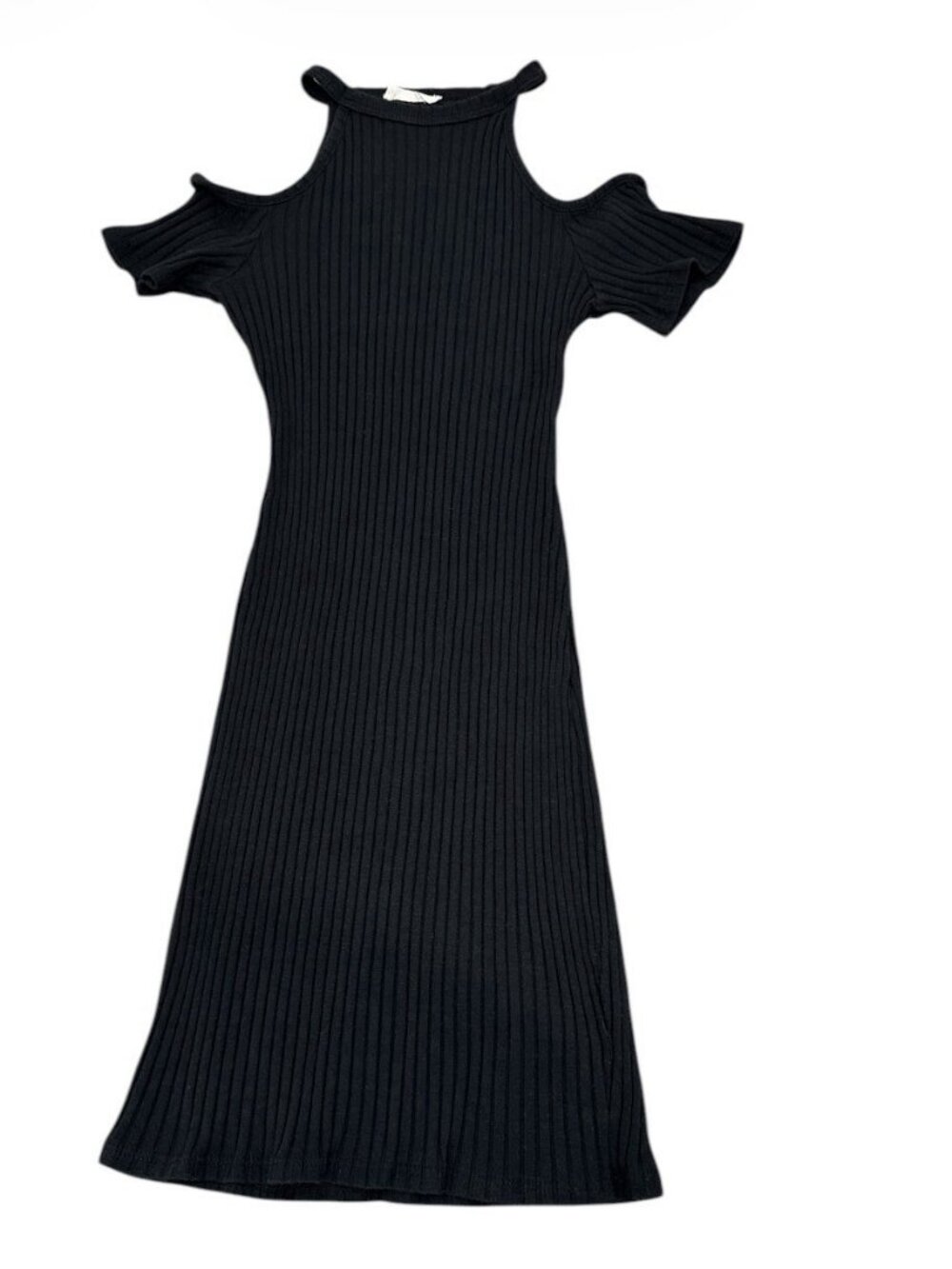 I.joah Junior’s Black Ribbed Cold Shoulder Dress Size S Fits Xs